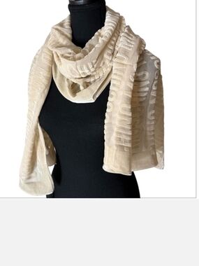 Moschino Cream Silk Logo-Texture Scarf / Wrap / Shawl